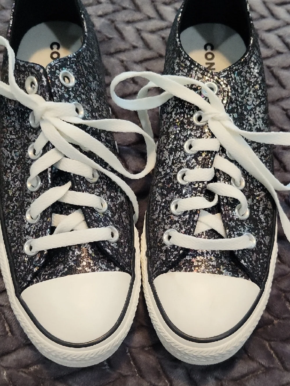 Converse Black Glitter Low-Top Sneakers with White Laces - Picture 7 of 10